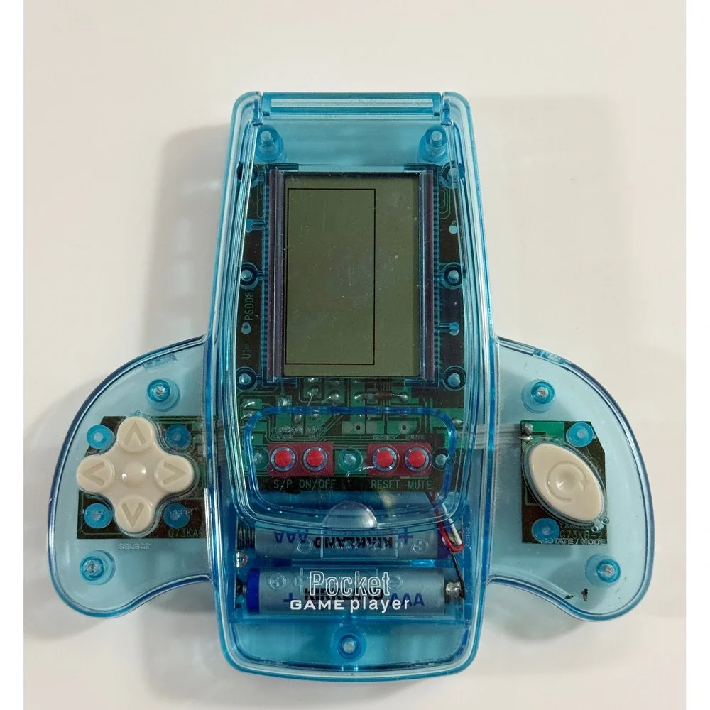 Pocket Game Player Handheld Console Kids OS Blue Transparent Brick Game Retro